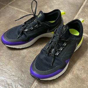 Nike Odyssey React 2 Shield black, purple, fluorescent yellow, and gray